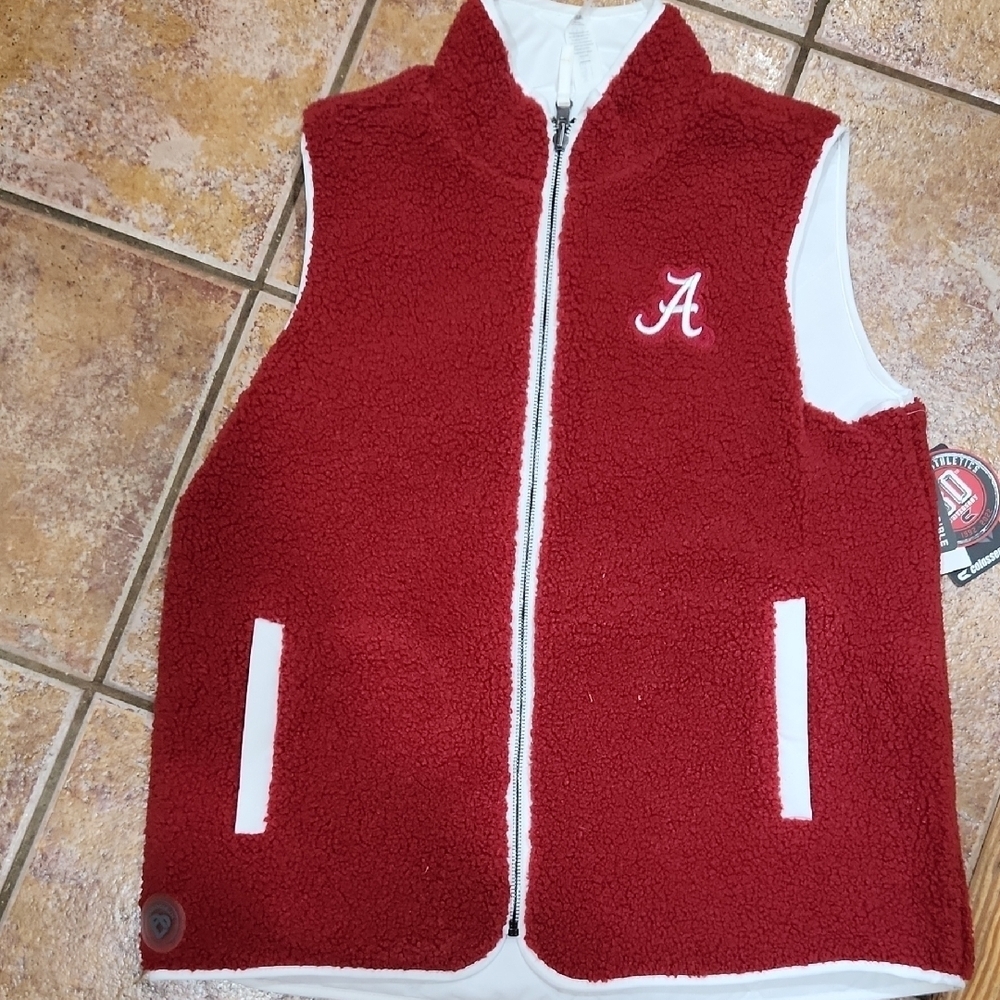 Colosseum Red Fleece White Quit Vest Alabama Logo Reversible Womens Size Medium